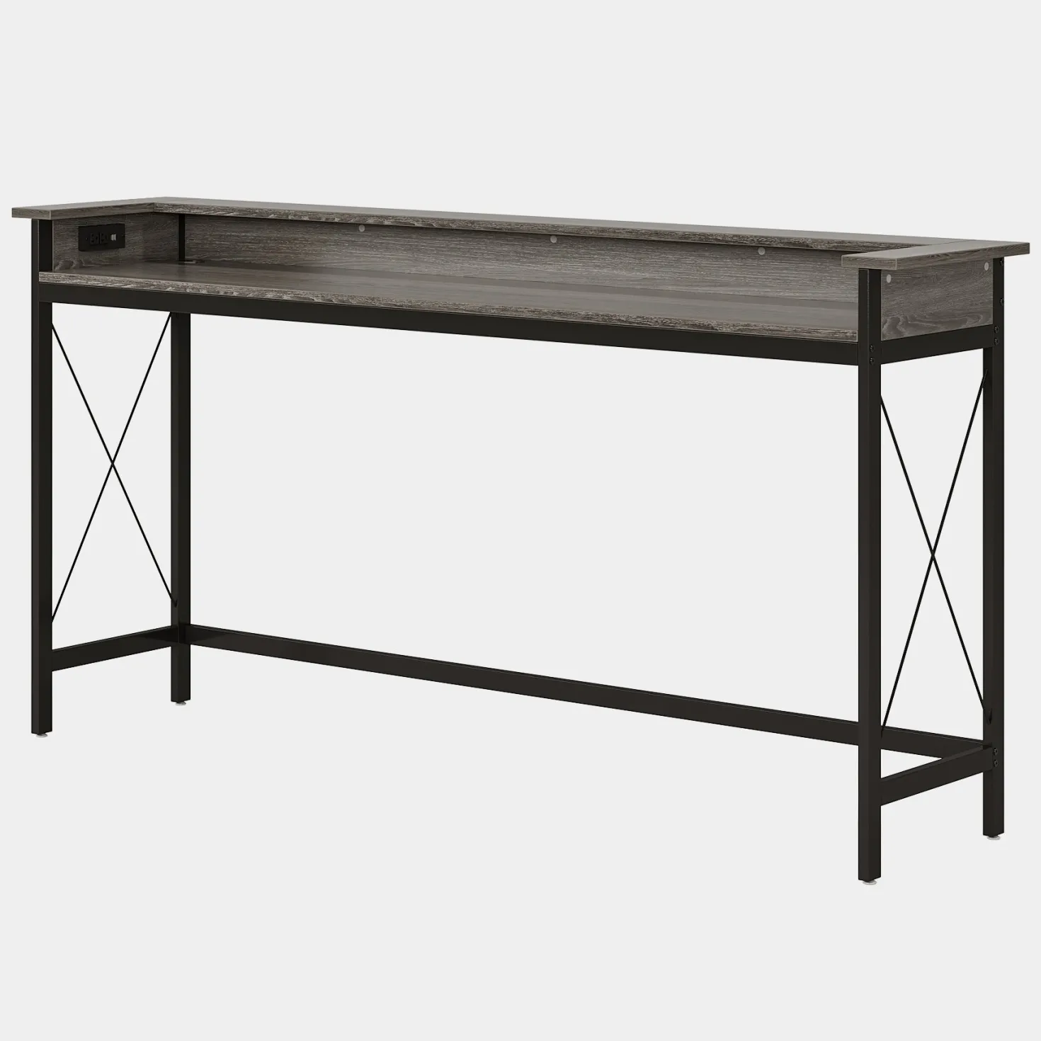 Industrial Console Table, 70.9" Sofa Table with Outlets and USB Ports