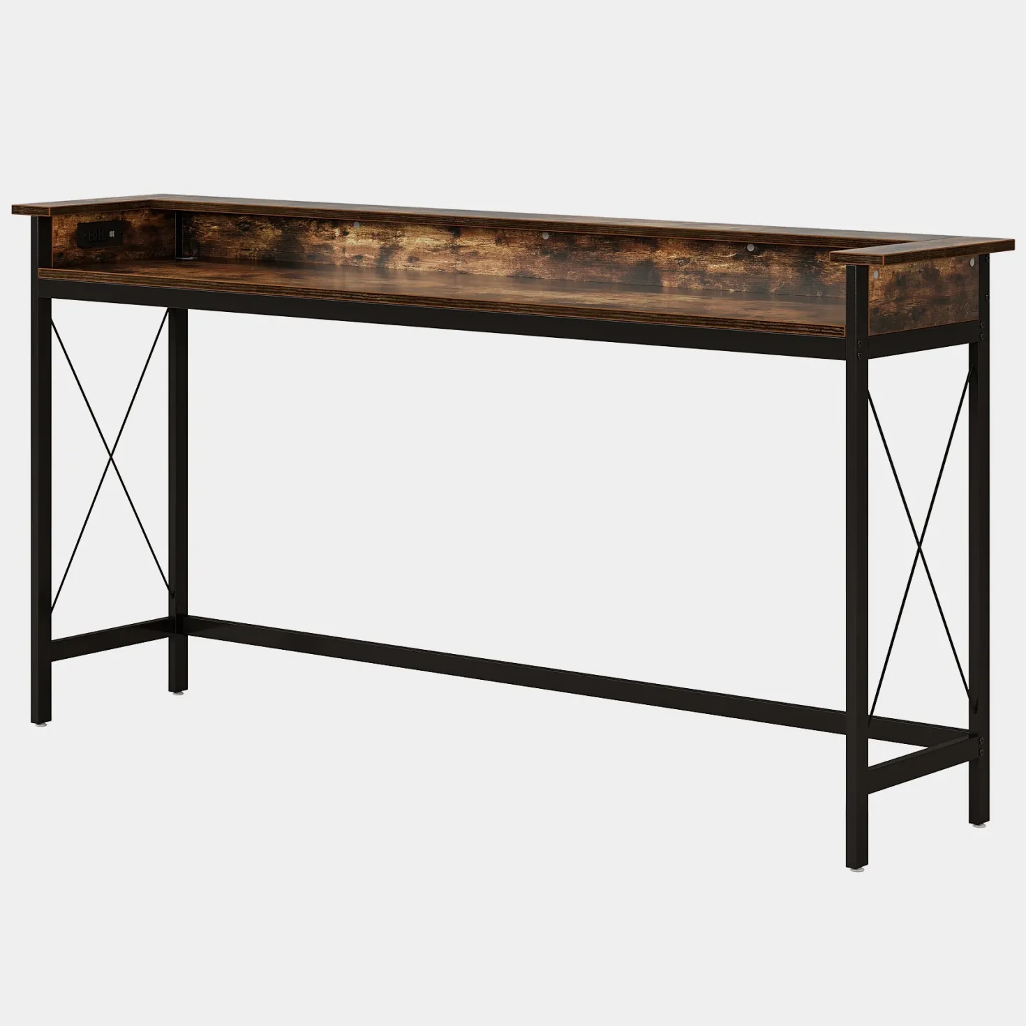 Industrial Console Table, 70.9" Sofa Table with Outlets and USB Ports