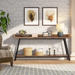 Industrial Console Table, 2-Tier Narrow Sofa Table Behind Couch