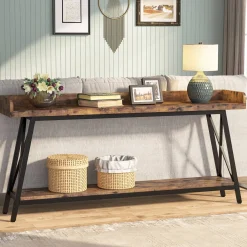 Industrial Console Table, 2-Tier Narrow Sofa Table Behind Couch