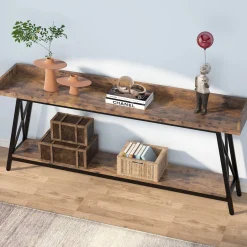 Industrial Console Table, 2-Tier Narrow Sofa Table Behind Couch