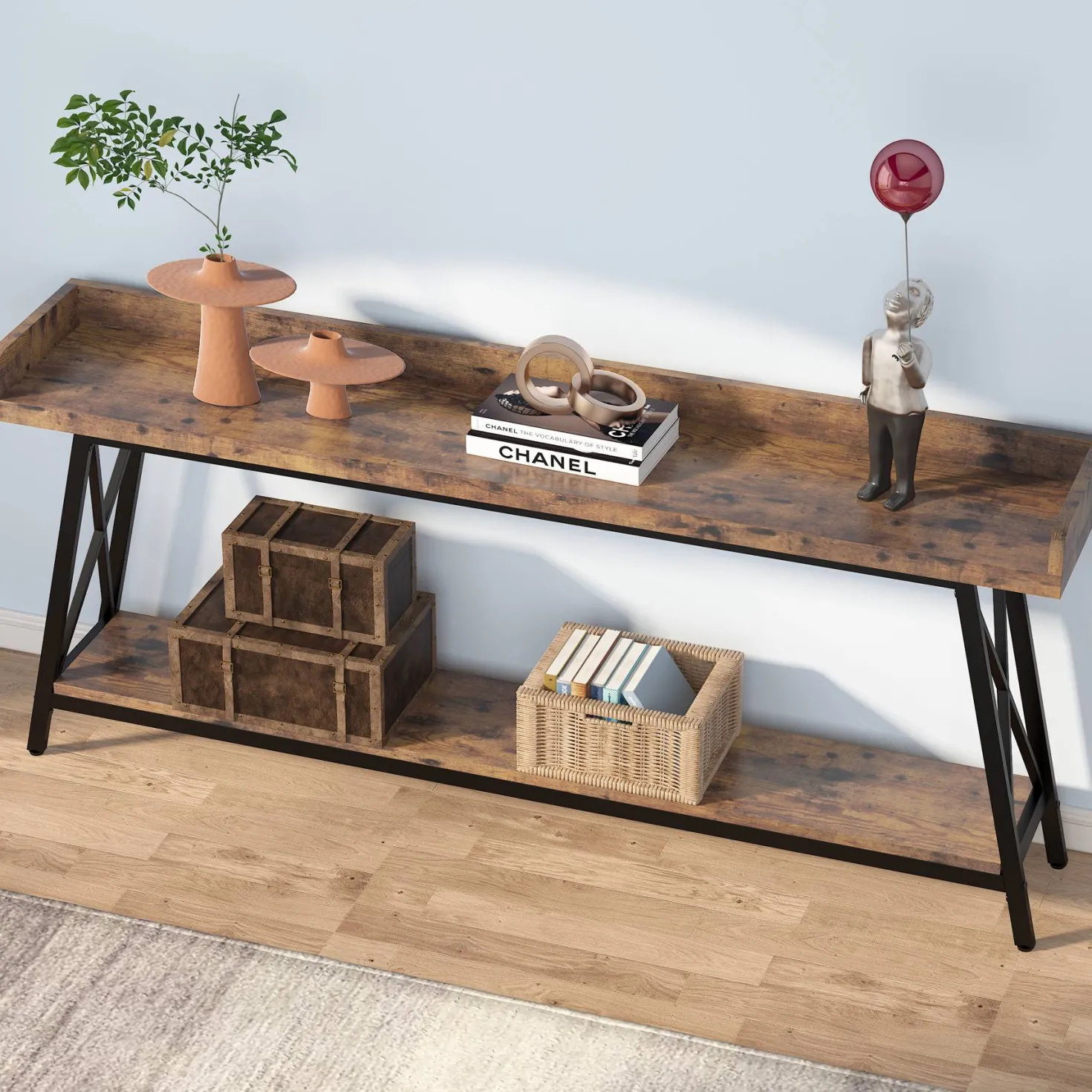 Industrial Console Table, 2-Tier Narrow Sofa Table Behind Couch