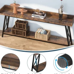 Industrial Console Table, 2-Tier Narrow Sofa Table Behind Couch
