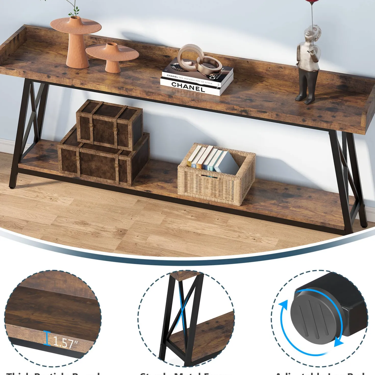 Industrial Console Table, 2-Tier Narrow Sofa Table Behind Couch