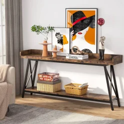Industrial Console Table, 2-Tier Narrow Sofa Table Behind Couch