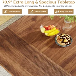 Industrial Dining Table, 70.9" Kitchen Dinner Table for 6 to 8 People