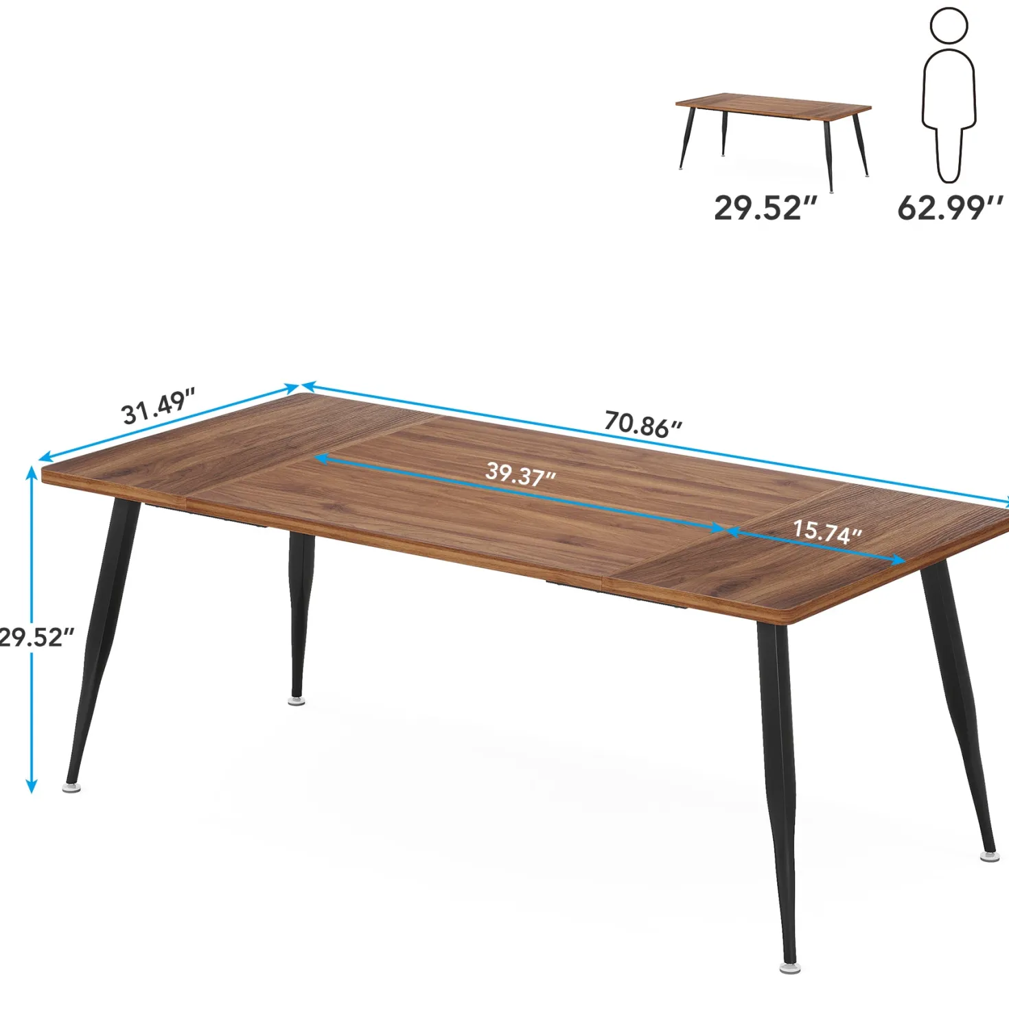 Industrial Dining Table, 70.9" Kitchen Dinner Table for 6 to 8 People