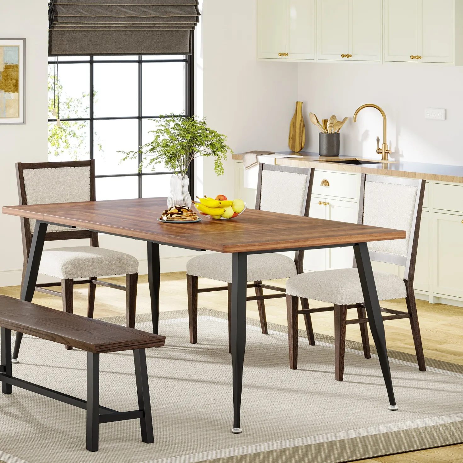 Industrial Dining Table, 70.9" Kitchen Dinner Table for 6 to 8 People