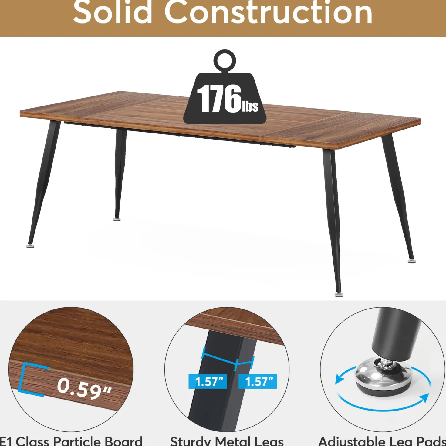 Industrial Dining Table, 70.9" Kitchen Dinner Table for 6 to 8 People