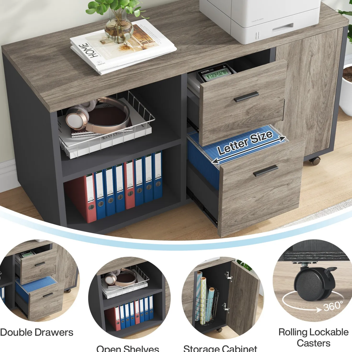 Industrial L-Shaped Desk, 71" Executive Desk with 47" Mobile File Cabinet