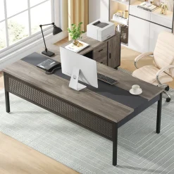 Industrial L-Shaped Desk, 71" Executive Desk with 47" Mobile File Cabinet