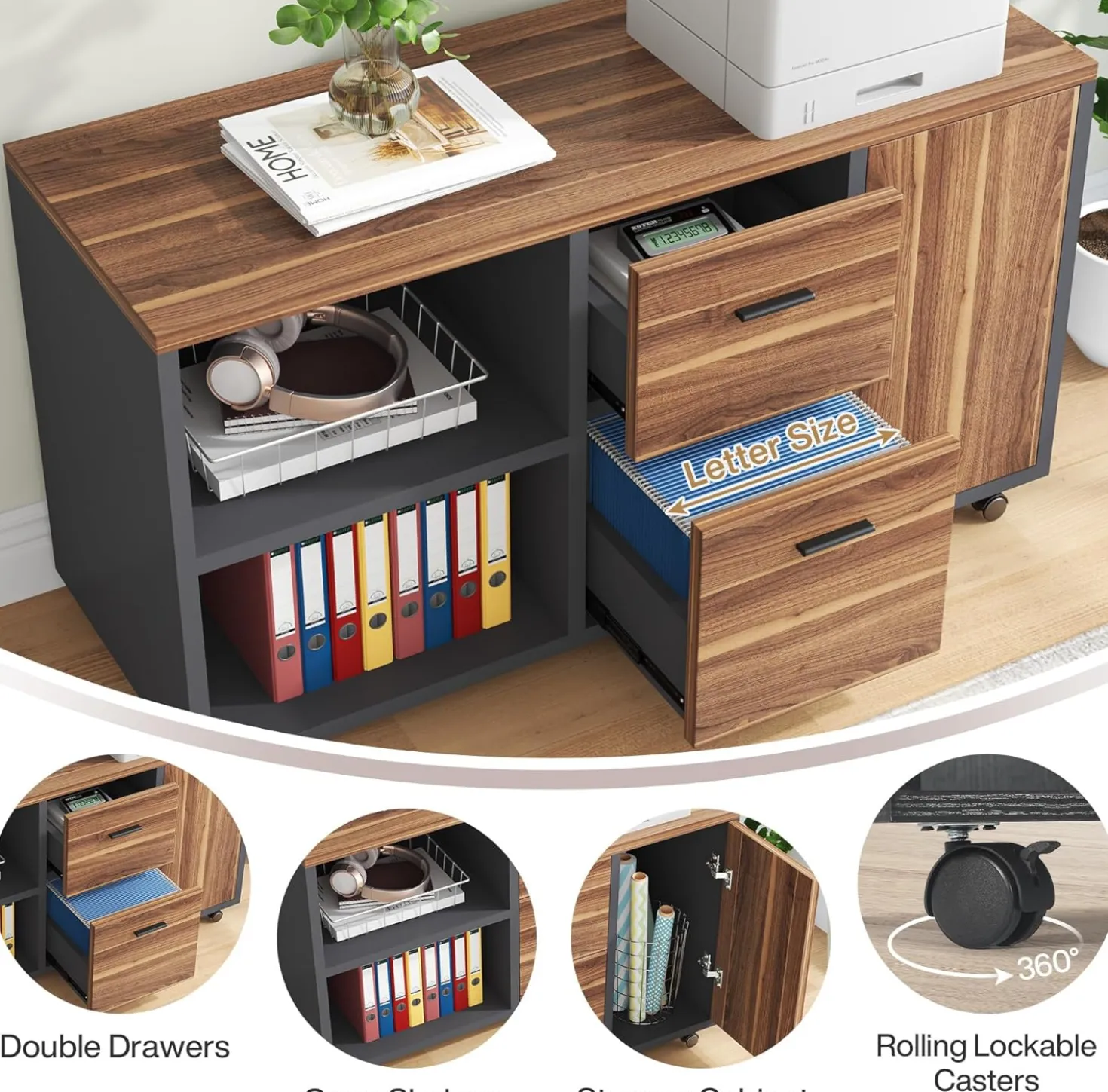 Industrial L-Shaped Desk, 71" Executive Desk with 47" Mobile File Cabinet