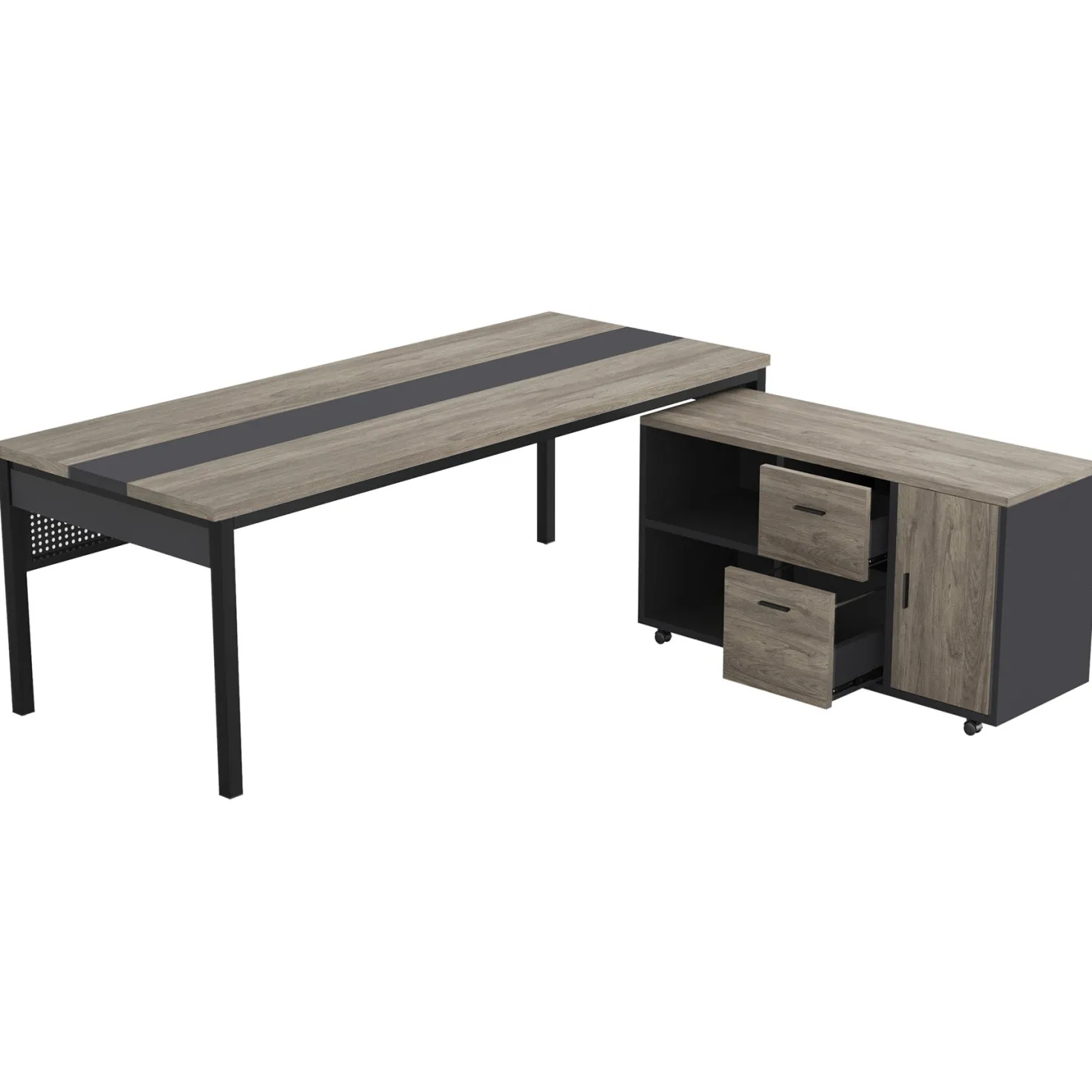 Industrial L-Shaped Desk, 71" Executive Desk with 47" Mobile File Cabinet