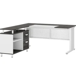 Industrial L-Shaped Desk, 63" Executive Desk with File Cabinet