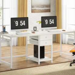 Industrial Two Person Desk, 78" Double Computer Desk with Drawers