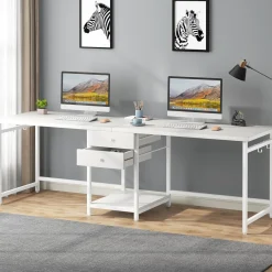 Industrial Two Person Desk, 78" Double Computer Desk with Drawers
