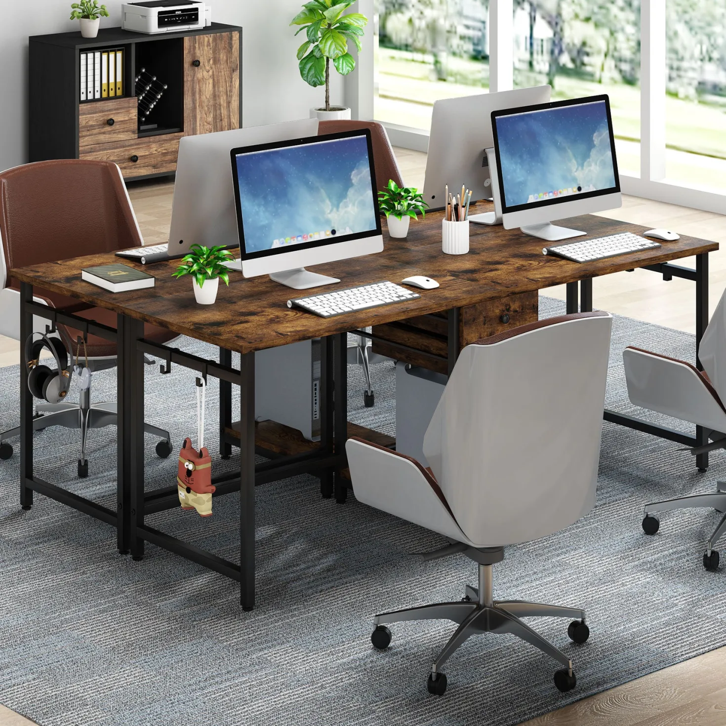 Industrial Two Person Desk, 78" Double Computer Desk with Drawers
