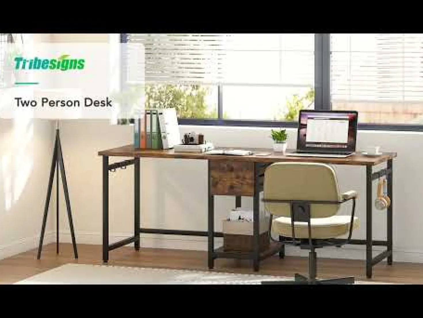 Industrial Two Person Desk, 78" Double Computer Desk with Drawers