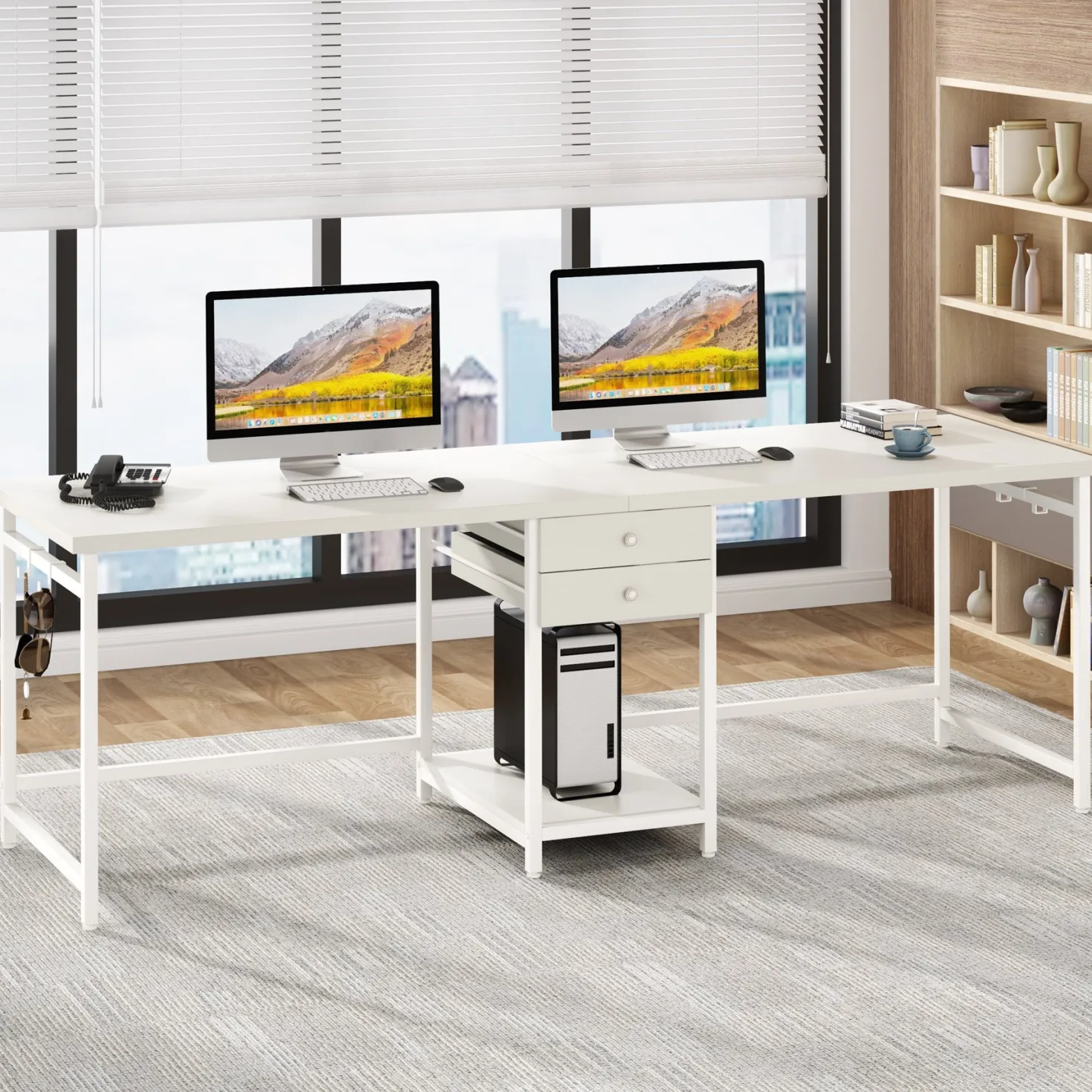 Industrial Two Person Desk, 78" Double Computer Desk with Drawers