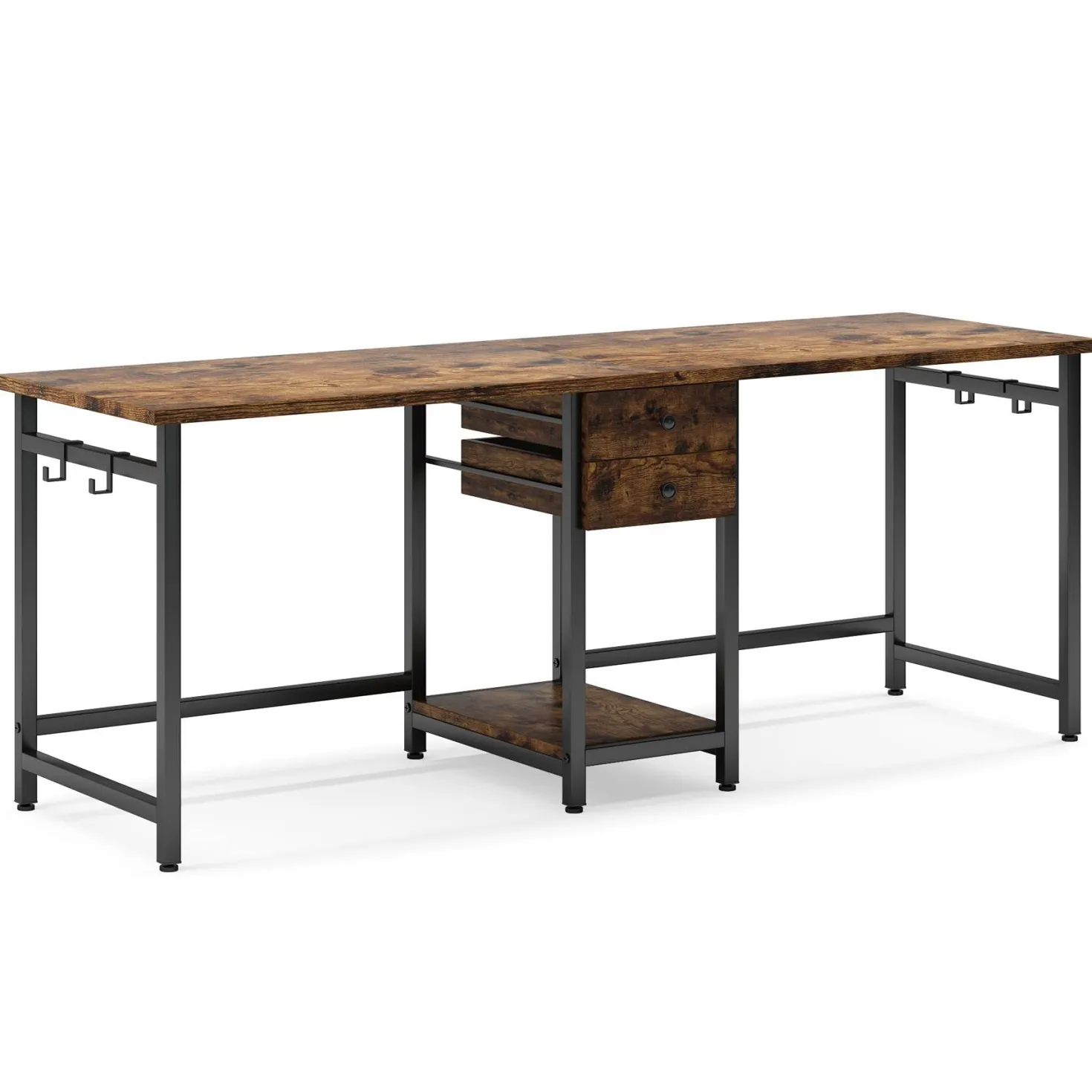 Industrial Two Person Desk, 78" Double Computer Desk with Drawers