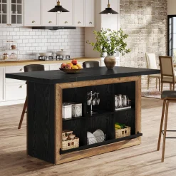 Kitchen Island, Counter Height Kitchen Coffee Bar Table with Storage
