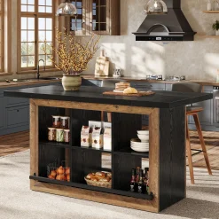 Kitchen Island, Counter Height Kitchen Coffee Bar Table with Storage