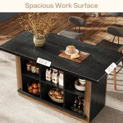 Kitchen Island, Counter Height Kitchen Coffee Bar Table with Storage