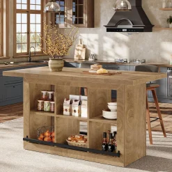 Kitchen Island, Counter Height Kitchen Coffee Bar Table with Storage