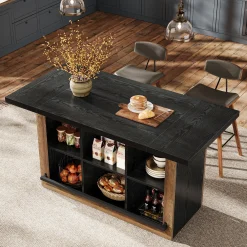 Kitchen Island, Counter Height Kitchen Coffee Bar Table with Storage