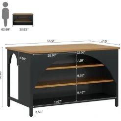 Kitchen Island with 3 Storage Shelves, 55