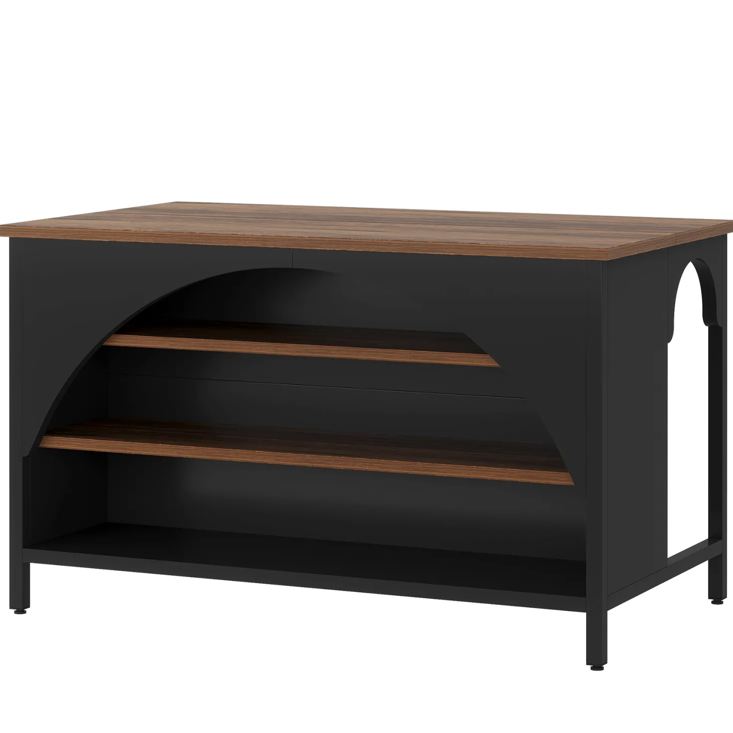Kitchen Island with 3 Storage Shelves, 55" Kitchen Shelf with Large Countertop