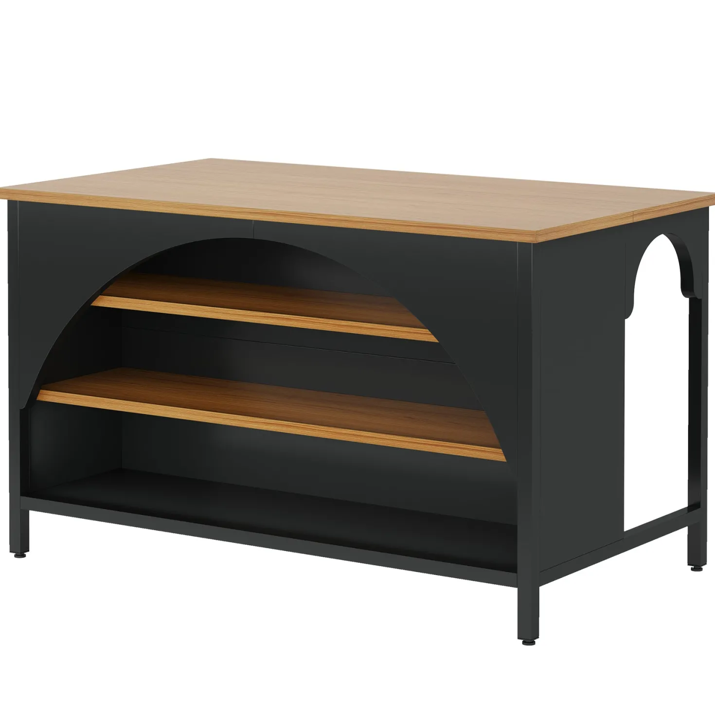 Kitchen Island with 3 Storage Shelves, 55" Kitchen Shelf with Large Countertop