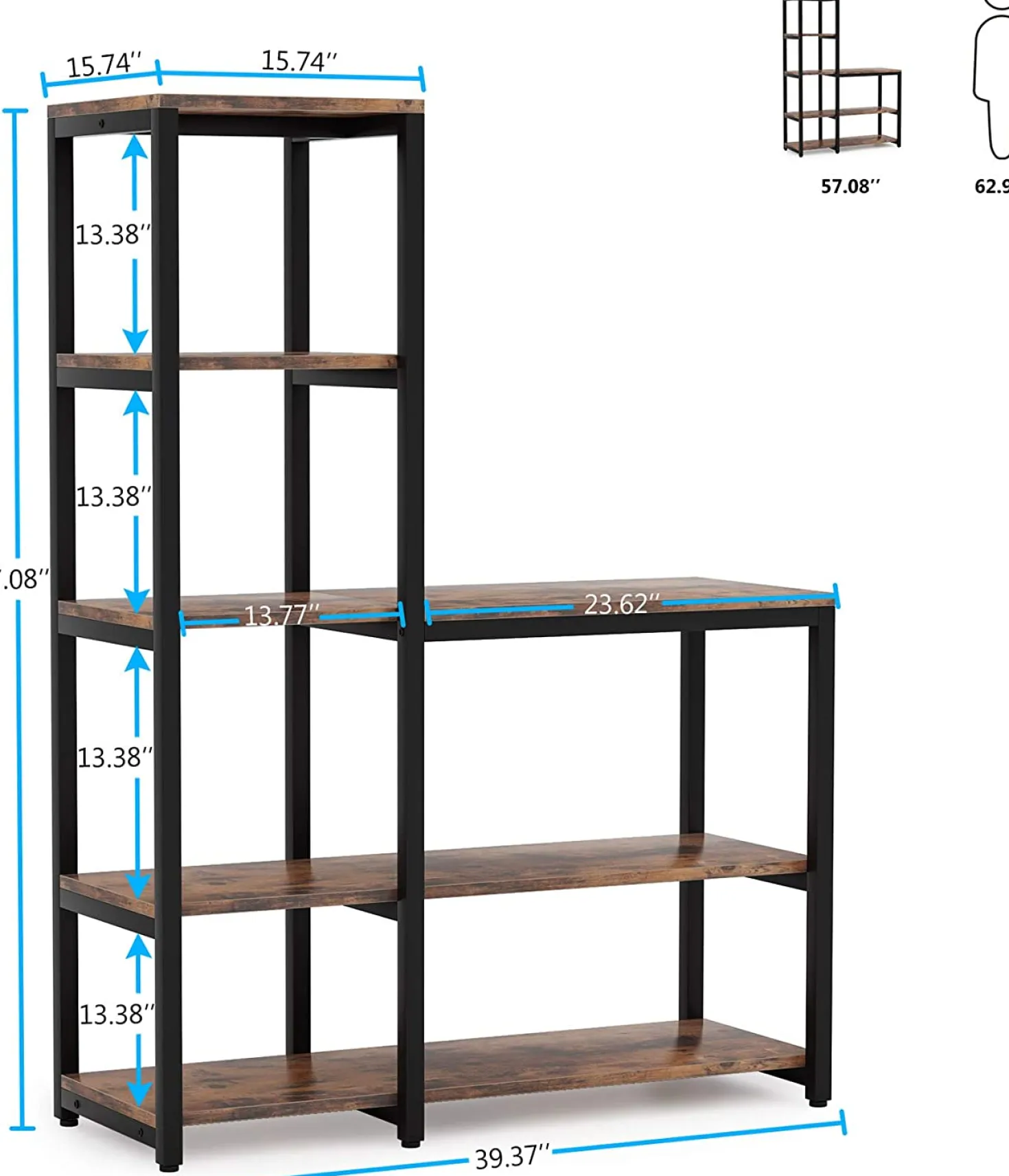 Ladder Bookshelf, 5-Tier Etagere Bookcase Display Rack for Home Office