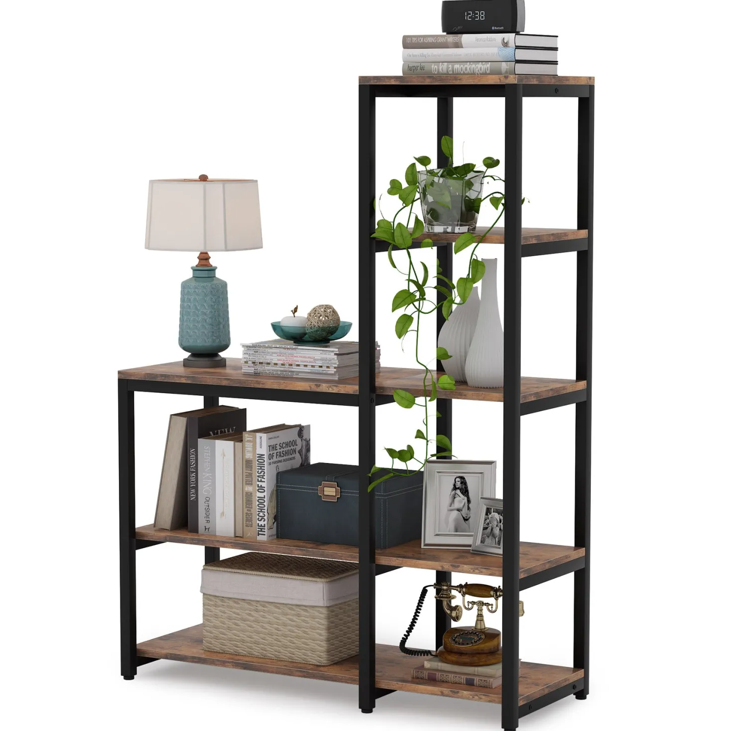 Ladder Bookshelf, 5-Tier Etagere Bookcase Display Rack for Home Office