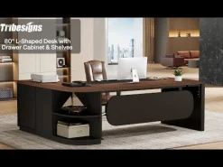 Large 80" L-Shaped Computer Desk with Storage Drawers, Executive Office Workstation