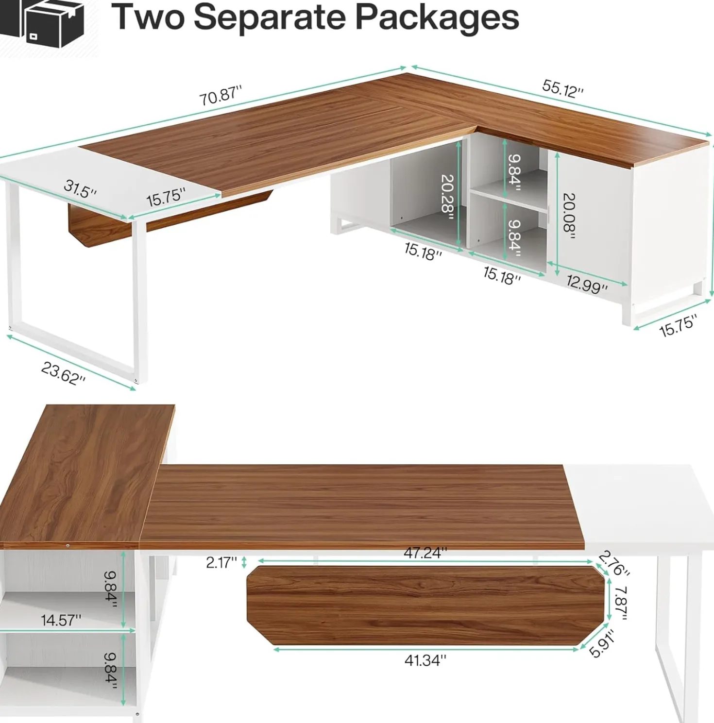 Large L-Shaped Desk, 70.87" Executive Desk with 55" File Cabinet