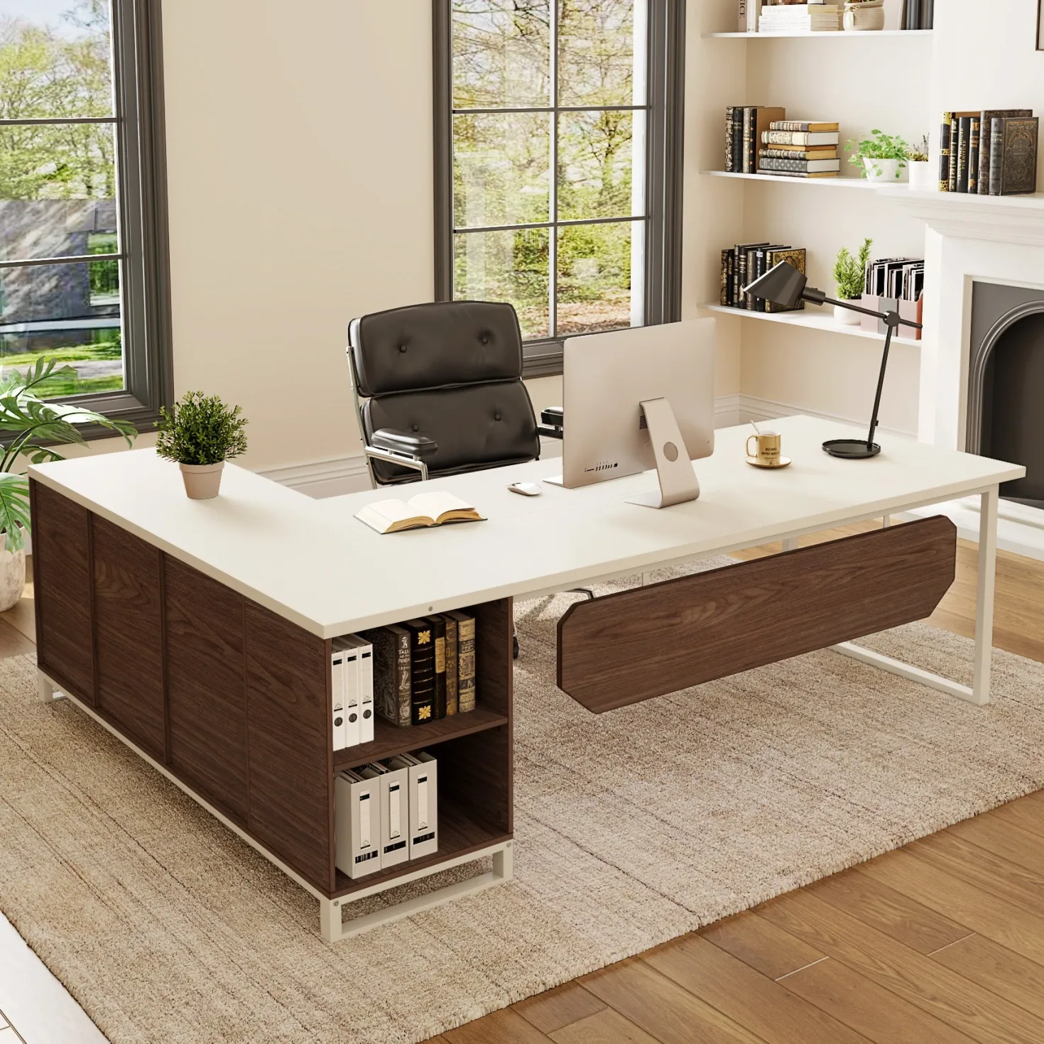 Large L-Shaped Desk, 70.87" Executive Desk with 55" File Cabinet