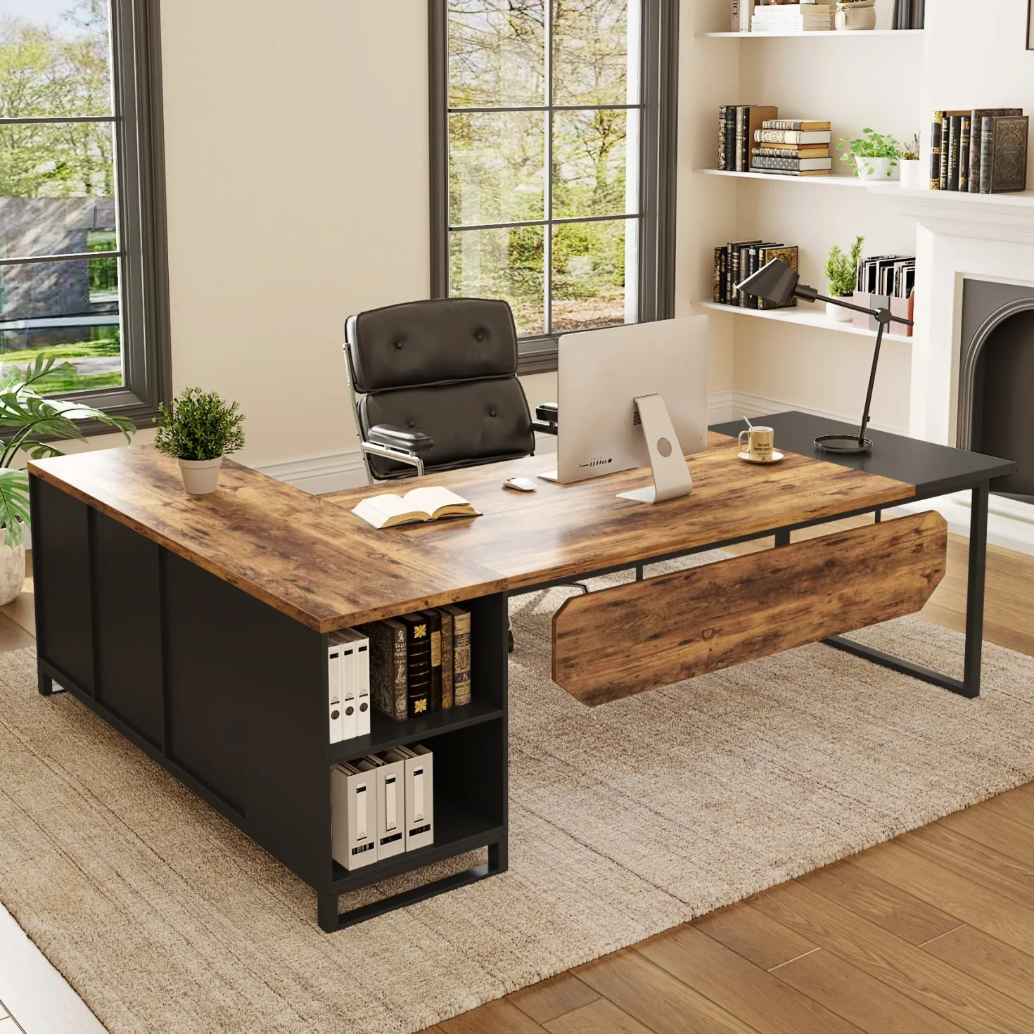 Large L-Shaped Desk, 70.87" Executive Desk with 55" File Cabinet