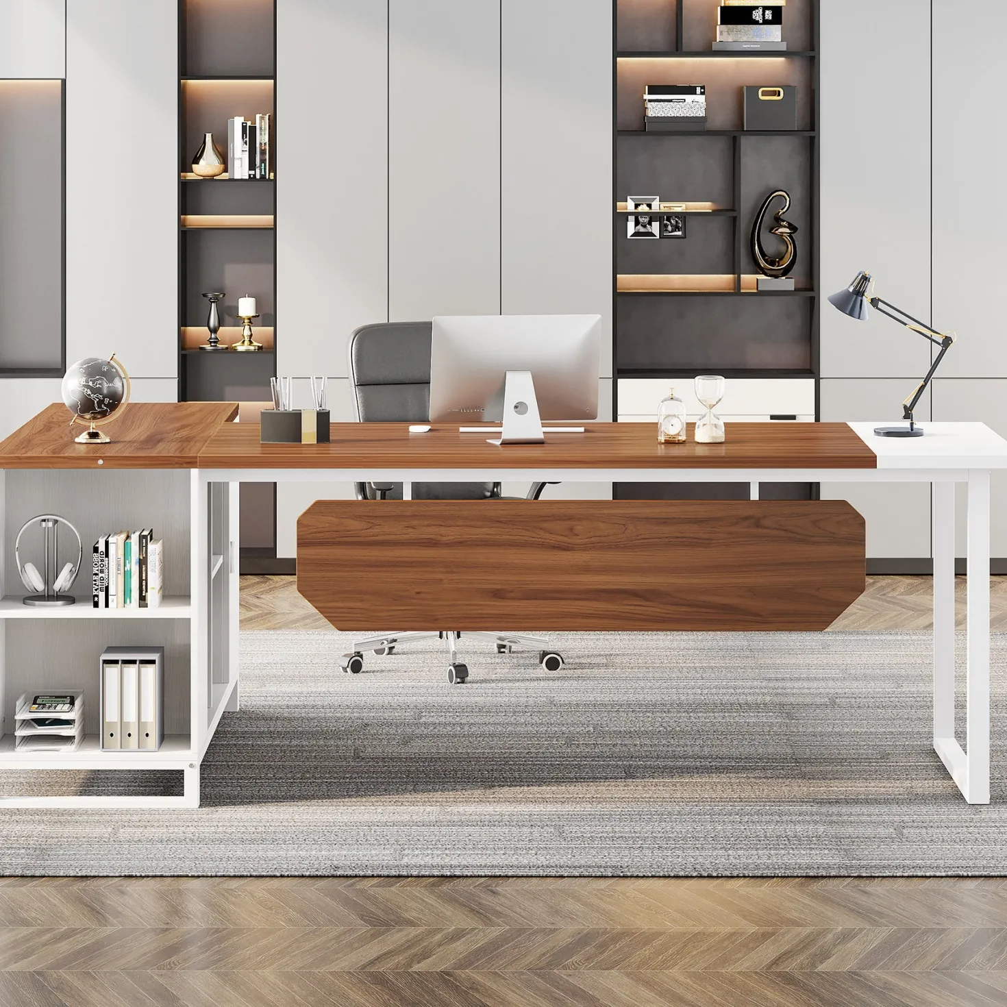 Large L-Shaped Desk, 70.87" Executive Desk with 55" File Cabinet