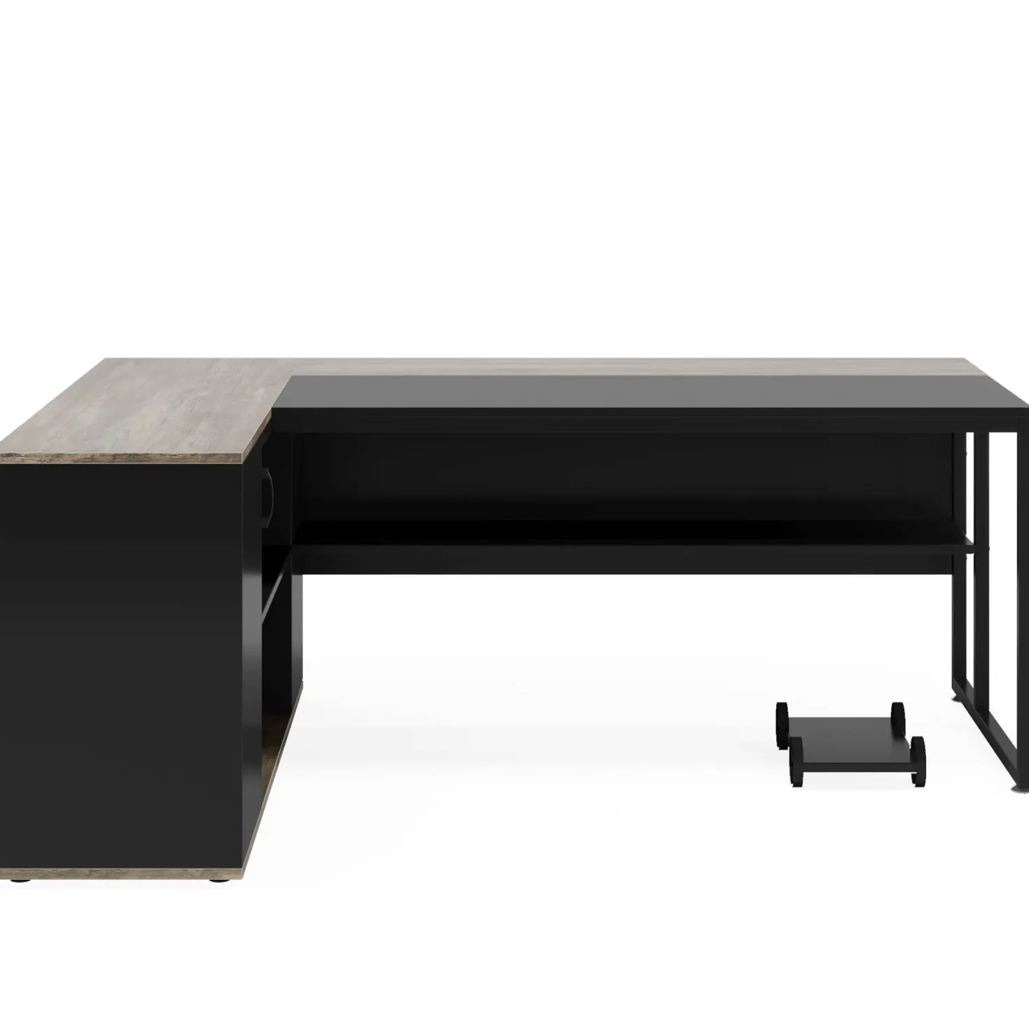 Large L-Shaped Desk, 71 inch Executive Desk with Shelves & Cabinet