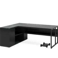 Large L-Shaped Desk, 71 inch Executive Desk with Shelves & Cabinet