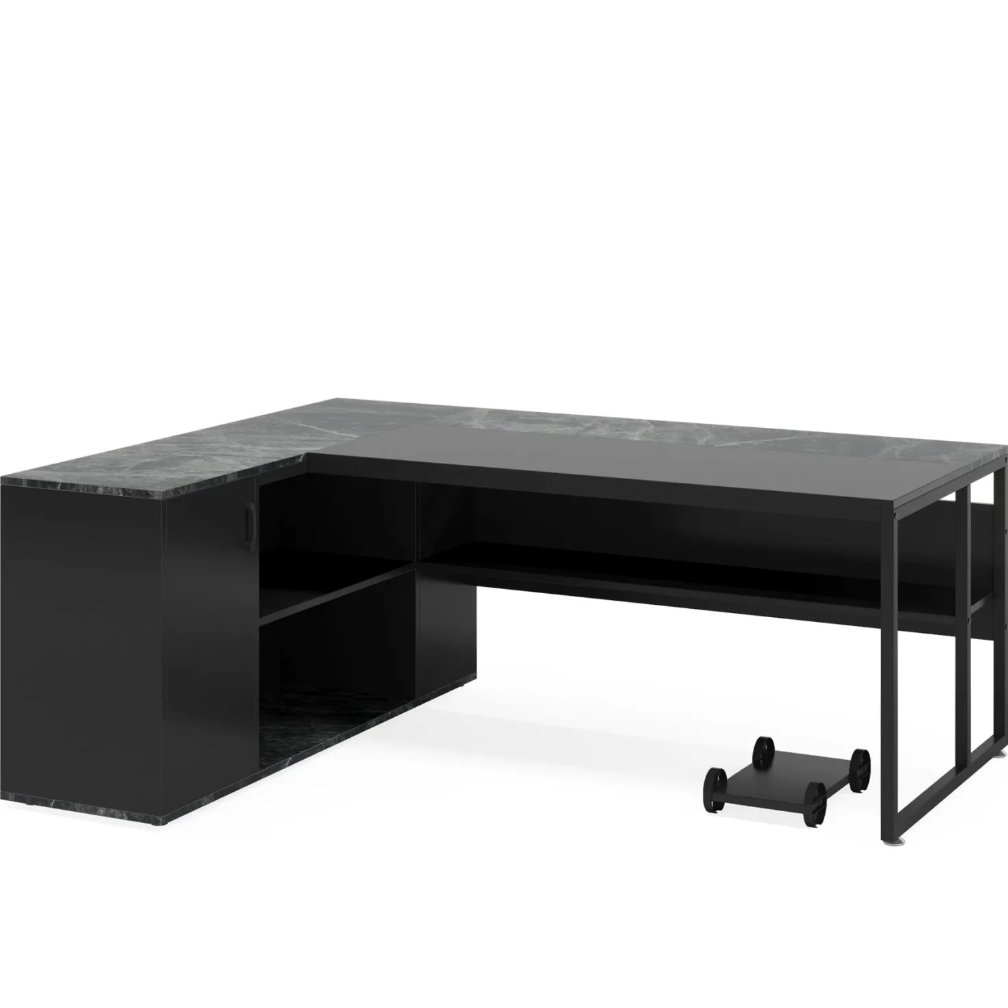 Large L-Shaped Desk, 71 inch Executive Desk with Shelves & Cabinet