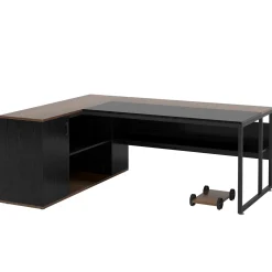 Large L-Shaped Desk, 71 inch Executive Desk with Shelves & Cabinet