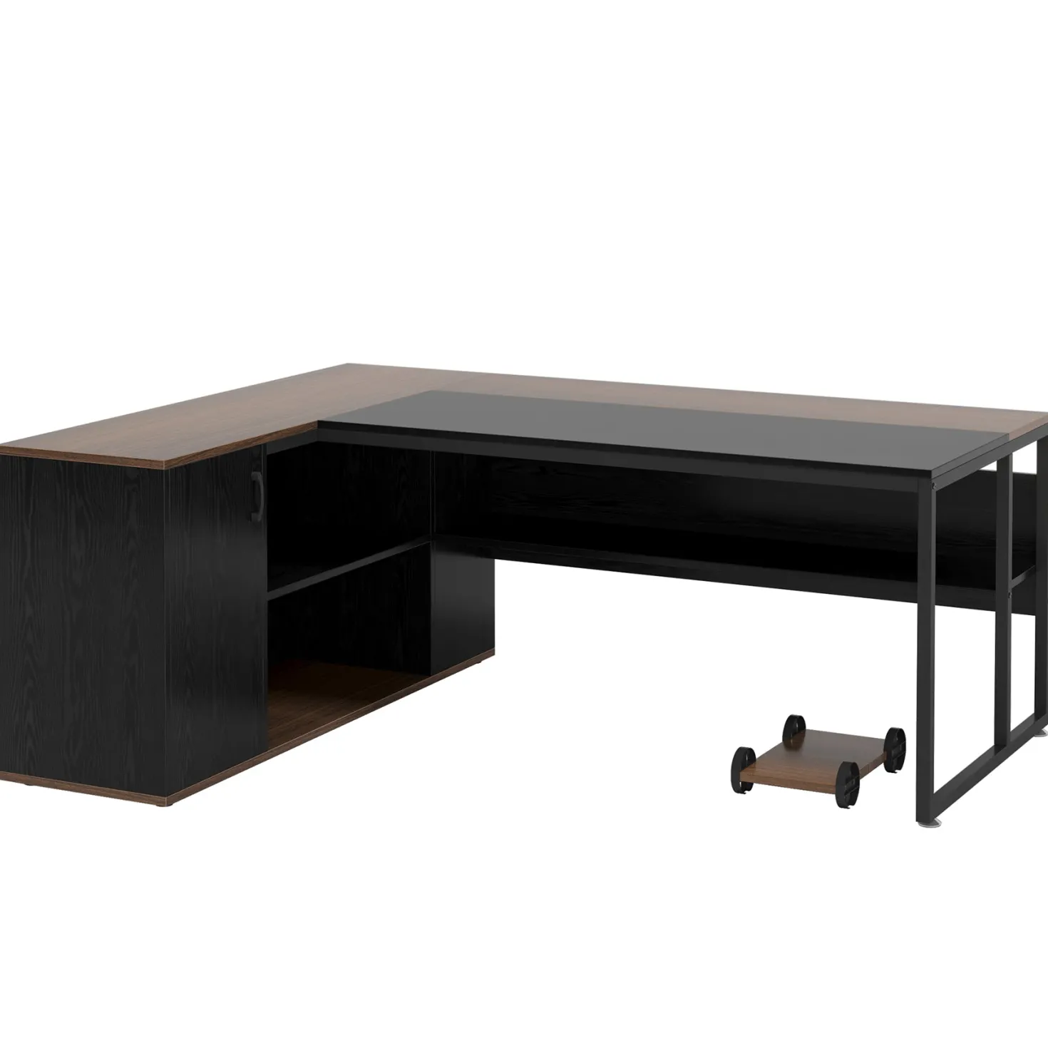 Large L-Shaped Desk, 71 inch Executive Desk with Shelves & Cabinet
