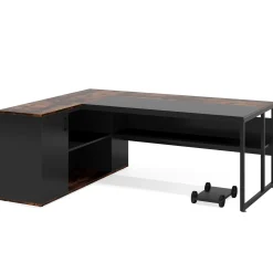 Large L-Shaped Desk, 71 inch Executive Desk with Shelves & Cabinet