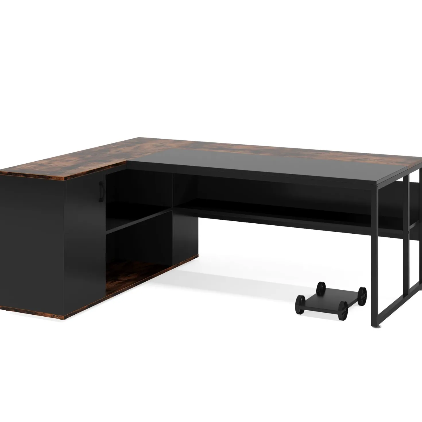Large L-Shaped Desk, 71 inch Executive Desk with Shelves & Cabinet