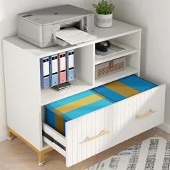 Lateral File Cabinet Printer Stand with Drawer & Open Storage Spaces
