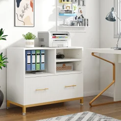 Lateral File Cabinet Printer Stand with Drawer & Open Storage Spaces