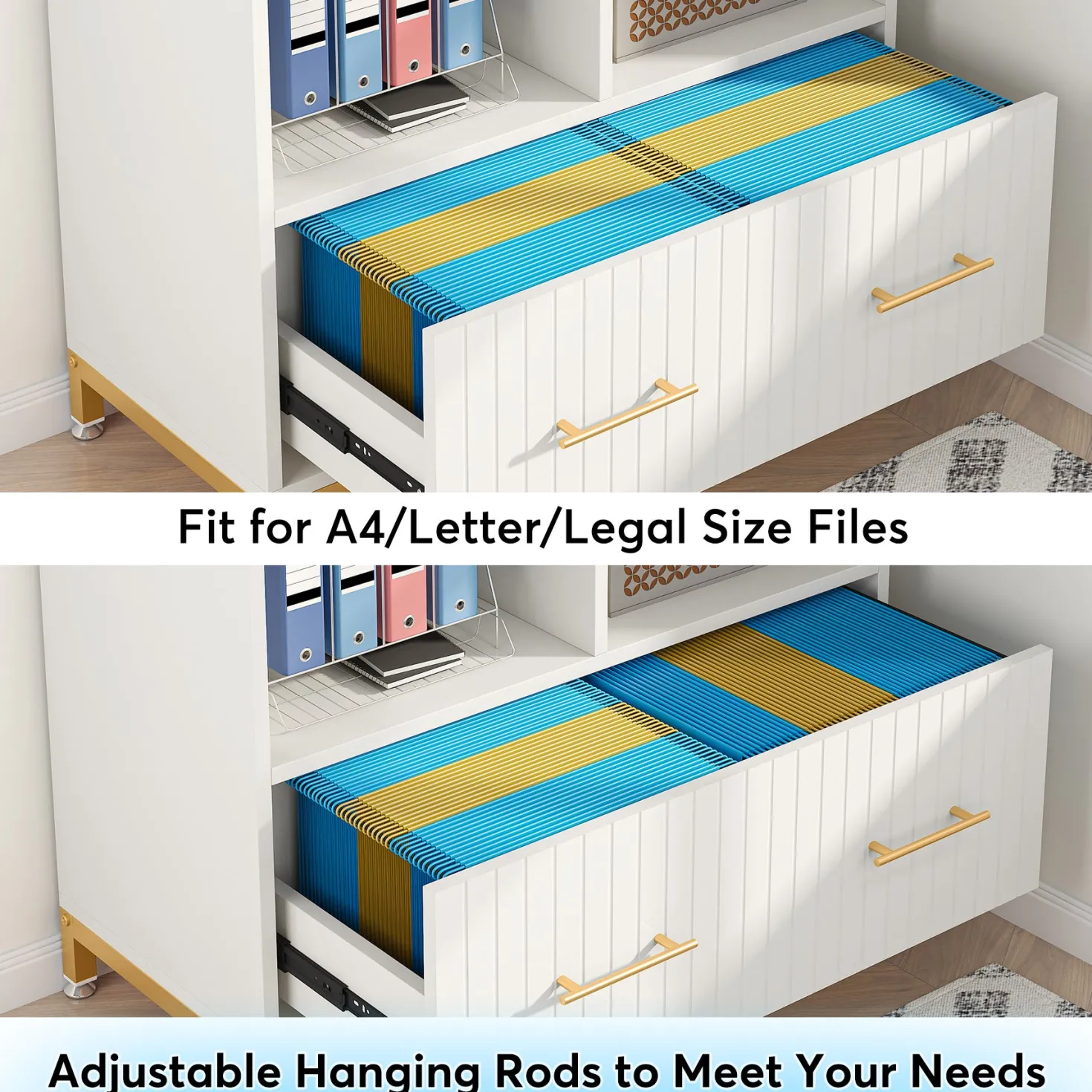 Lateral File Cabinet Printer Stand with Drawer & Open Storage Spaces