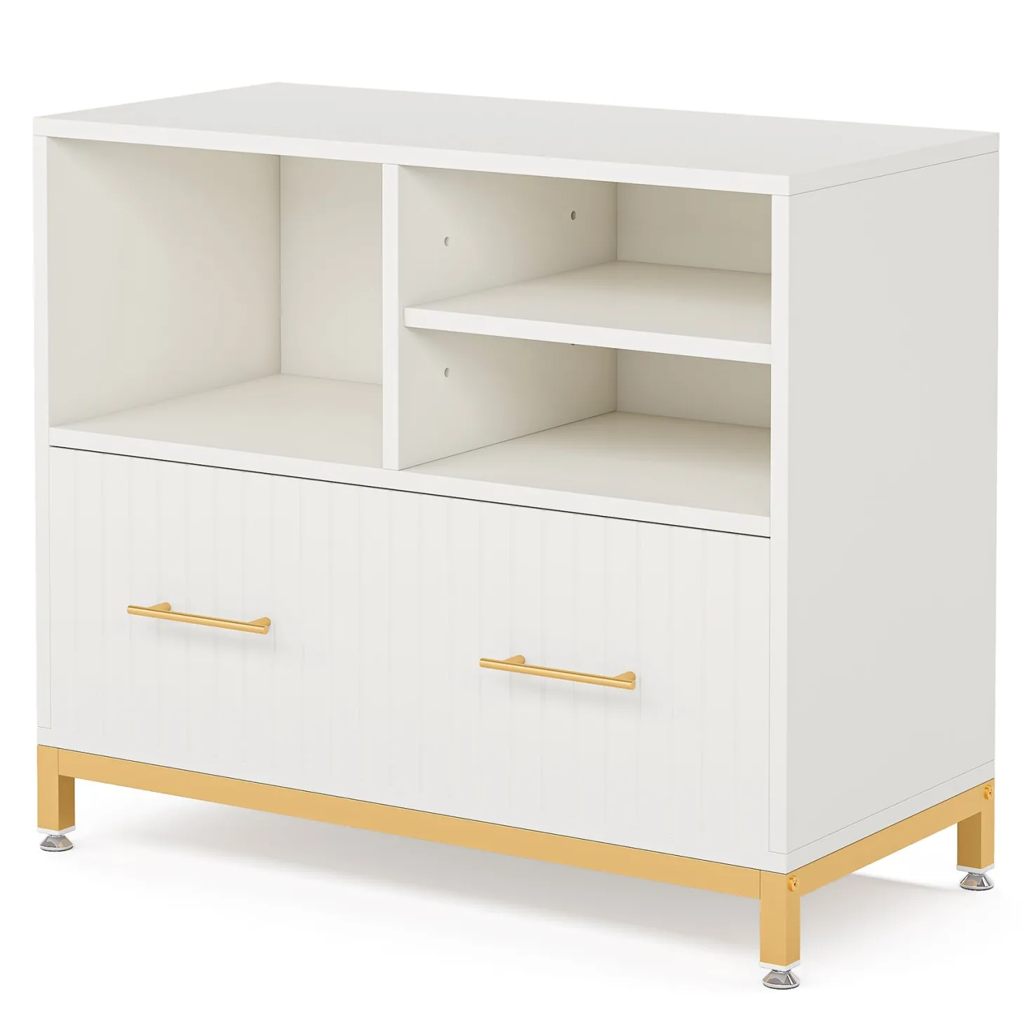 Lateral File Cabinet Printer Stand with Drawer & Open Storage Spaces